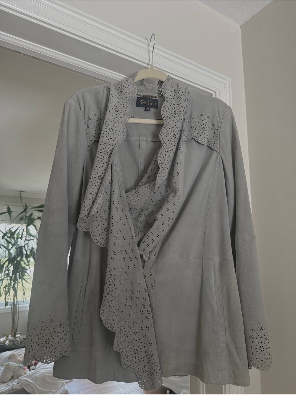 Luisa Spagnoli Light Gray Suede Leather Jacket